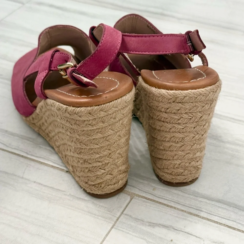 Kate Spade Hot Pink Leather Wedge Sandals, Size 9.5